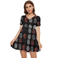 Black And Multicolored Polka Dot Artwork Digital Art Tiered Short Sleeve Babydoll Dress by uniart180623