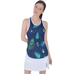 Blue Background Pattern Feather Peacock Racer Back Mesh Tank Top by uniart180623