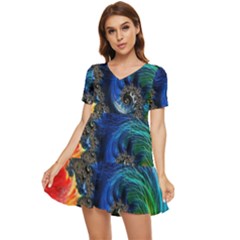 Colorful Digital Art Fractal Design Tiered Short Sleeve Babydoll Dress by uniart180623