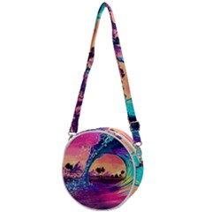 Retro Wave Ocean Crossbody Circle Bag by uniart180623