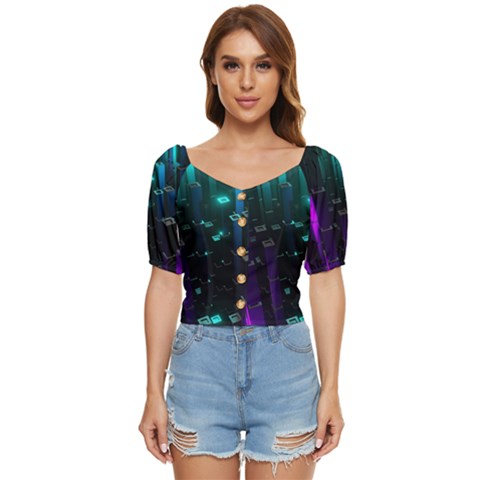 Abstract Building City 3d Button Up Blouse by uniart180623