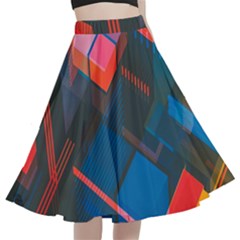 Minimalist Abstract Shaping Abstract Digital Art A-line Full Circle Midi Skirt With Pocket by uniart180623