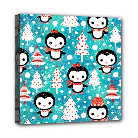 Blue Penguin Pattern Christmas Mini Canvas 8  X 8  (stretched) by uniart180623
