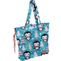 Blue Penguin Pattern Christmas Drawstring Tote Bag View2