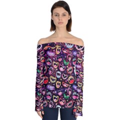 Funny Monster Mouths Off Shoulder Long Sleeve Top by uniart180623