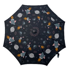 Space Background Illustration With Stars And Rocket Seamless Vector Pattern Hook Handle Umbrellas (medium) by uniart180623