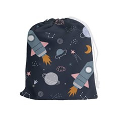 Space Background Illustration With Stars And Rocket Seamless Vector Pattern Drawstring Pouch (xl) by uniart180623