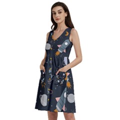 Space Background Illustration With Stars And Rocket Seamless Vector Pattern Sleeveless Dress With Pocket by uniart180623