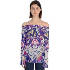 Retro Cartoon Titty Parody Off Shoulder Long Sleeve Top by uniart180623