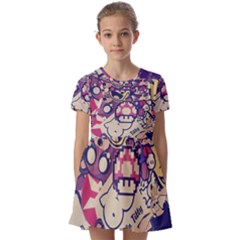 Retro Cartoon Titty Parody Kids  Short Sleeve Pinafore Style Dress by uniart180623