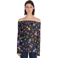 Cartoon Texture Off Shoulder Long Sleeve Top by uniart180623