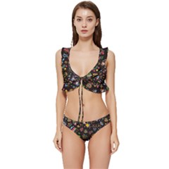 Cartoon Texture Low Cut Ruffle Edge Bikini Set by uniart180623
