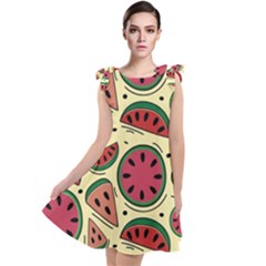 Watermelon Pattern Slices Fruit Tie Up Tunic Dress by uniart180623