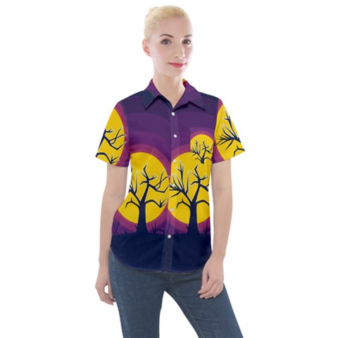 Empty Tree Leafless Stem Bare Branch Women s Short Sleeve Pocket Shirt by uniart180623