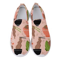 Doodle Yakisoba Seamless Pattern Background Cartoon Japanese Street Food Women s Slip On Sneakers by Grandong