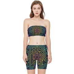 Circuit Hexagonal Geometric Pattern Background Pattern Stretch Shorts And Tube Top Set by Ndabl3x