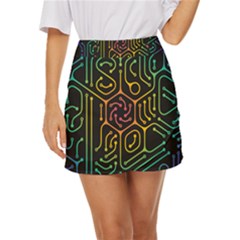 Circuit Hexagonal Geometric Pattern Background Pattern Mini Front Wrap Skirt by Ndabl3x