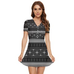 Abstract Art Artistic Backdrop Black Brush Card V-neck High Waist Chiffon Mini Dress by Simbadda