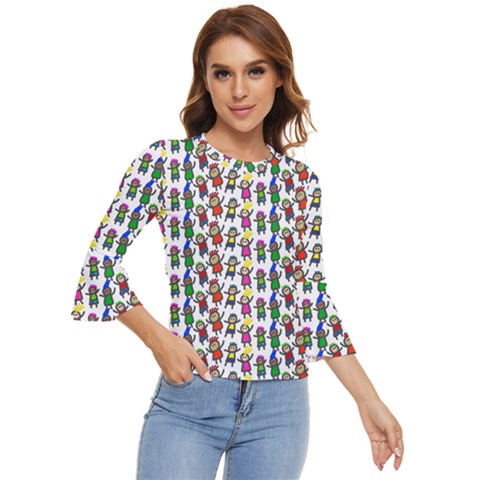 Stickman Kids Doodle Paper Children Group Bell Sleeve Top by Simbadda