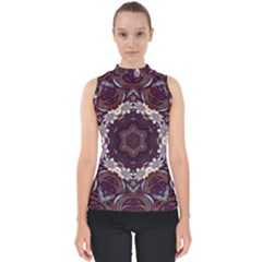 Rosette Kaleidoscope Mosaic Abstract Background Mock Neck Shell Top by Simbadda