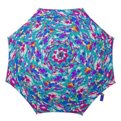 Aqua Blue And Fuschia Spin Art  Hook Handle Umbrella (medium) by Khoncepts
