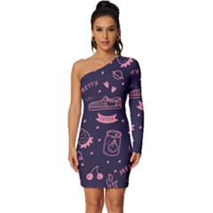 Various Cute Girly Stuff Seamless Pattern Long Sleeve One Shoulder Mini Dress by Simbadda