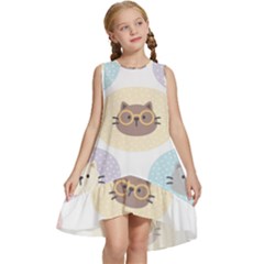 Cute Cat Seamless Pattern Background Kids  Frill Swing Dress by Simbadda