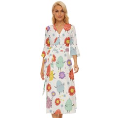 Easter Seamless Pattern With Cute Eggs Flowers Midsummer Wrap Dress by Simbadda