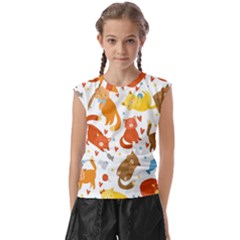 Seamless Pattern With Kittens White Background Kids  Raglan Cap Sleeve Tee by Simbadda