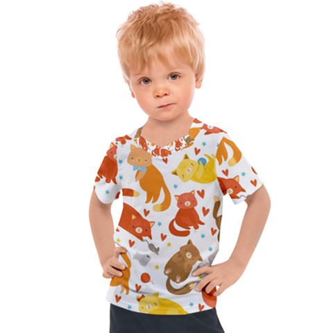 Seamless Pattern With Kittens White Background Kids  Sports Tee by Simbadda