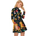 Funny Christmas Pattern Background Long Sleeve Velour Longline Dress View3