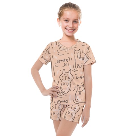Cat Background Kids  Mesh Tee And Shorts Set by Simbadda
