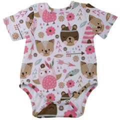 Pink Animals Pattern Baby Short Sleeve Bodysuit by Simbadda