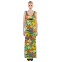 Seamless Pattern With Doodle Bunny Thigh Split Maxi Dress by Simbadda