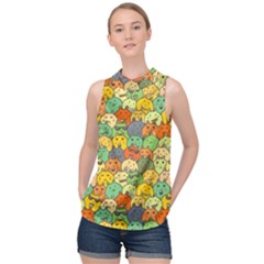 Seamless Pattern With Doodle Bunny High Neck Satin Top by Simbadda