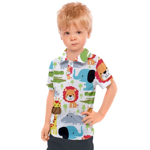 Seamless Pattern Vector With Animals Cartoon Kids  Polo Tee by Simbadda