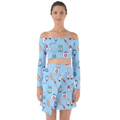 Medical Seamless Pattern Off Shoulder Top With Skirt Set by Simbadda