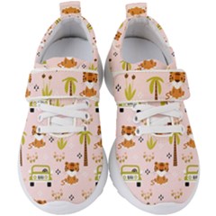 Cute Tiger Car Safari Seamless Pattern Kids  Velcro Strap Shoes by Simbadda