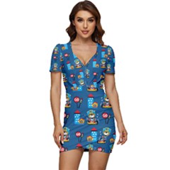 Racing-car-printing-set-cartoon-vector-pattern Low Cut Cap Sleeve Mini Dress by Simbadda