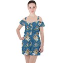 Seamless-pattern-funny-astronaut-outer-space-transportation Ruffle Cut Out Chiffon Playsuit View1