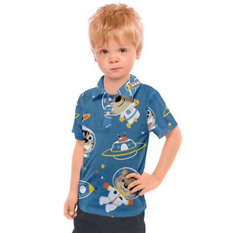 Seamless-pattern-funny-astronaut-outer-space-transportation Kids  Polo Tee by Simbadda