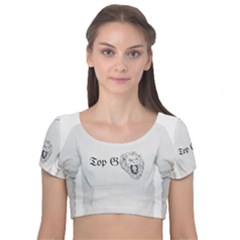 (2)dx Hoodie Velvet Short Sleeve Crop Top  by Alldesigners