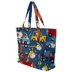 Seamless Pattern Vehicles Cartoon With Funny Drivers Zip Up Canvas Bag by Simbadda