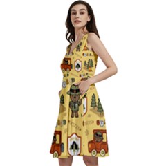 Seamless Pattern Funny Ranger Cartoon Sleeveless V-neck Skater Dress With Pockets by Simbadda