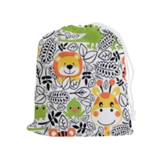 Seamless Pattern With Wildlife Cartoon Drawstring Pouch (xl) by Simbadda