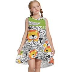 Seamless Pattern With Wildlife Cartoon Kids  Frill Swing Dress by Simbadda