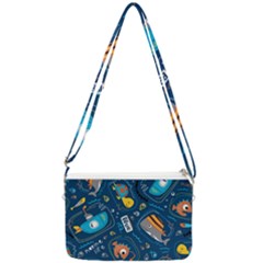 Seamless Pattern Vector Submarine With Sea Animals Cartoon Double Gusset Crossbody Bag by Simbadda