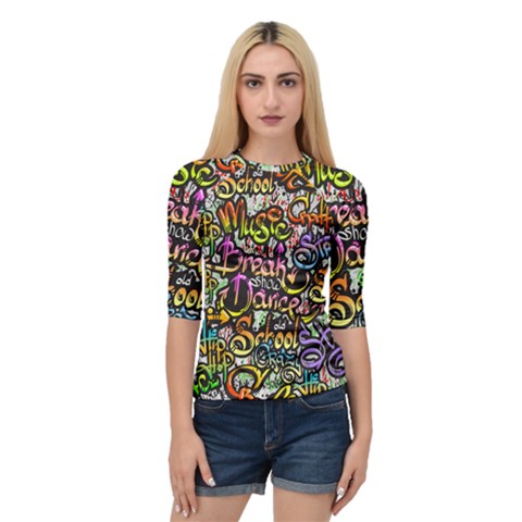 Graffiti Word Seamless Pattern Quarter Sleeve Raglan Tee by Simbadda