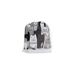 Cute Cat Hand Drawn Cartoon Style Drawstring Pouch (xs) by Simbadda