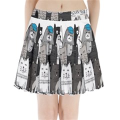Cute Cat Hand Drawn Cartoon Style Pleated Mini Skirt by Simbadda